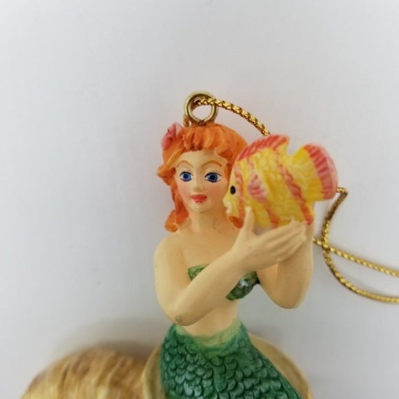 Kurt S Adler Green Fin Orange Hair Mermaid on Snail Shell Ornament - Picture 3 of 7